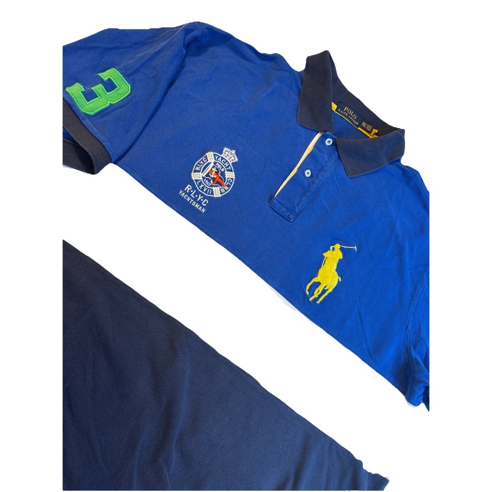 Polo Ralph Lauren Men's 2XLT Blue Multi Classic Fit Big Pony Yacht Club Polo